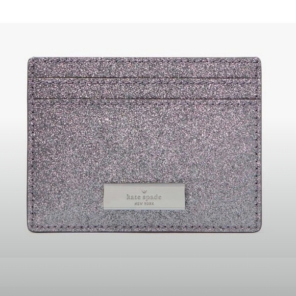 Kate Spade-Kenzie Slims Glitter Boxed Card Holder (Candied-Flower 🩶💜)